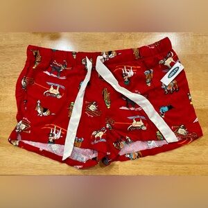Old Navy Red Women's Christmas PJ Boxer Shorts with Fun Print Dogs Ski